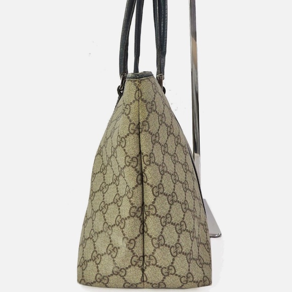 GUCCI Brown/Beige PVC Canvas GG Supreme Tote with Blue Leather trim - Picture 5 of 16